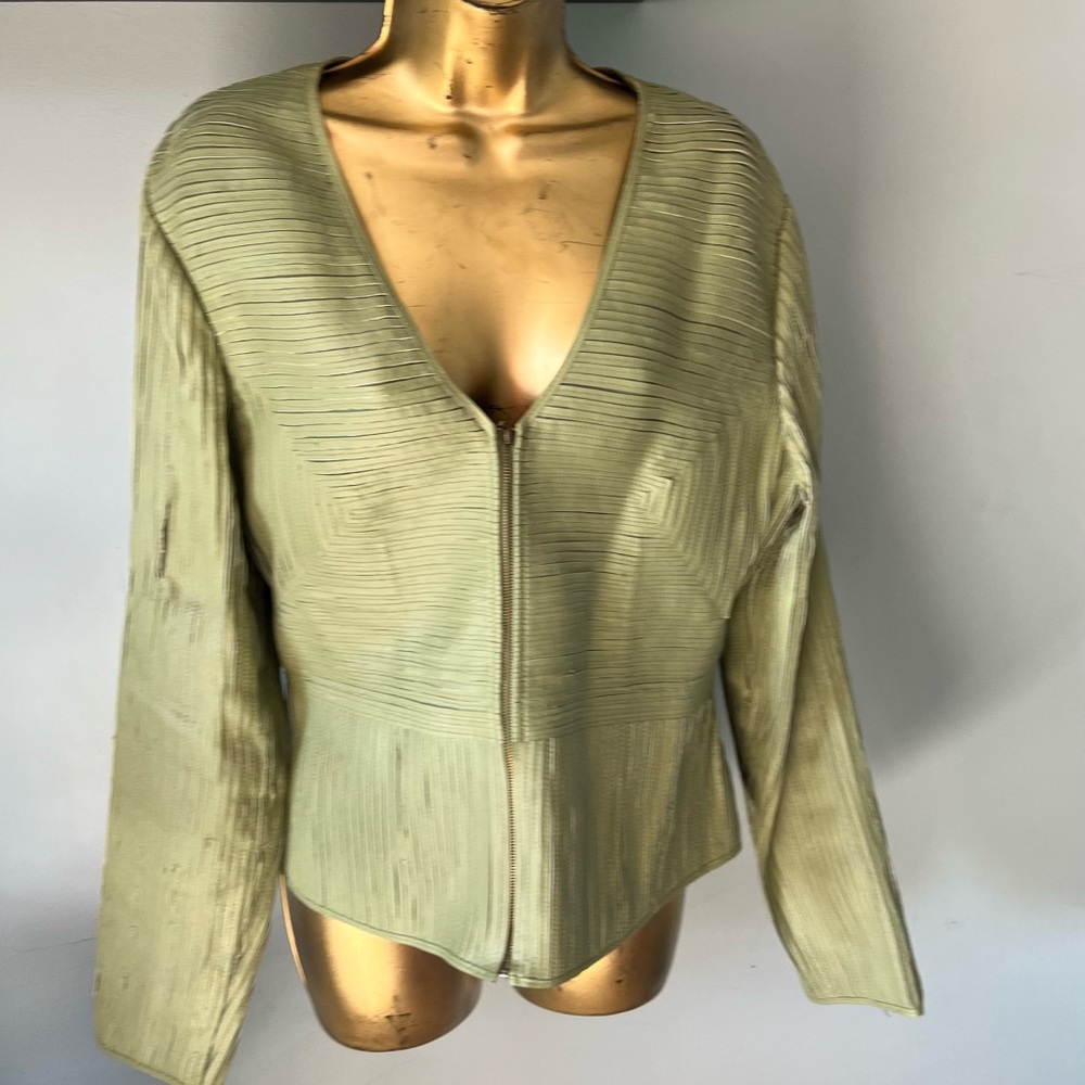 Wilsons leather green leather jacket - strips in geometric pattern Size large